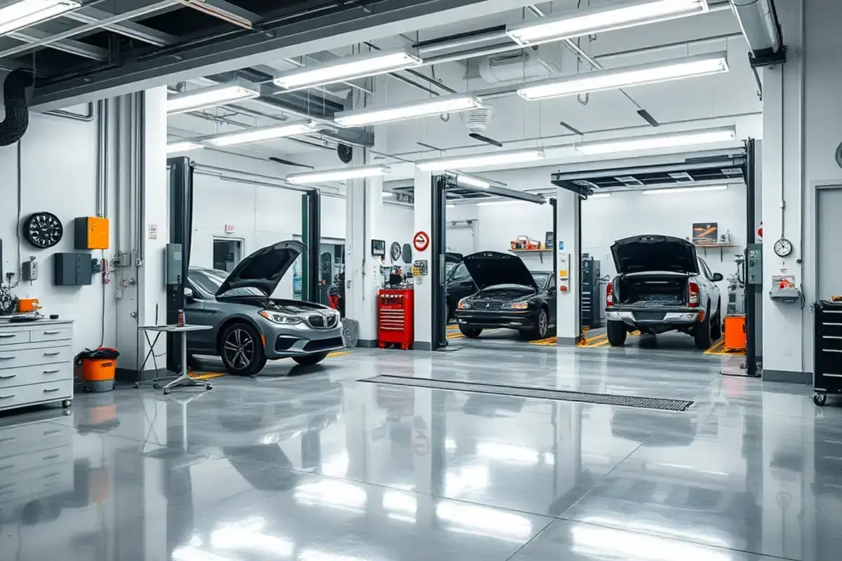 Professional auto glass workshop interior